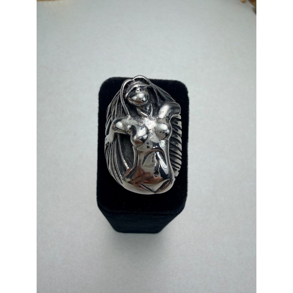 Stainless Steel Sculptural Nude Woman Art Ring Statement Biker Ring Unisex - Picture 2 of 11